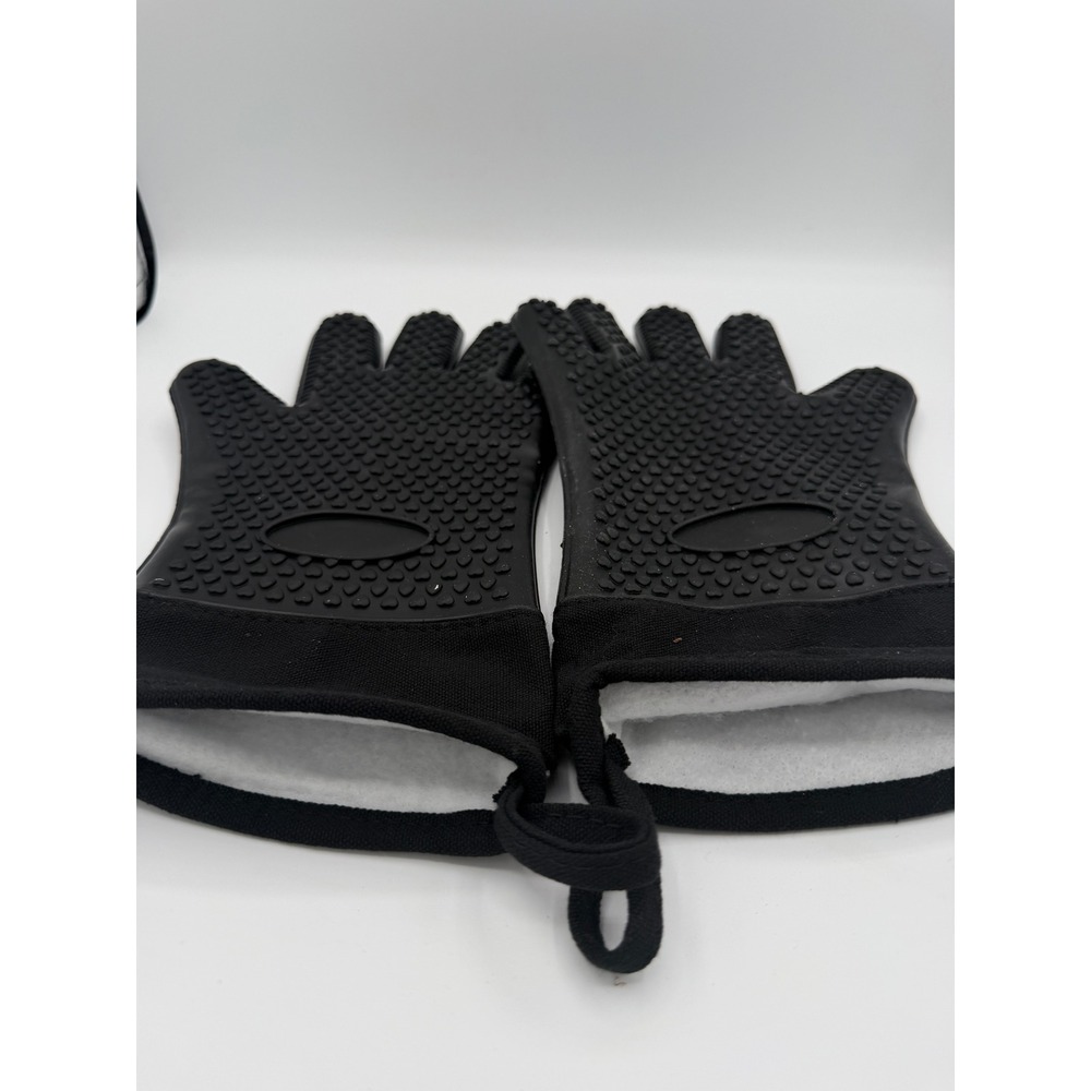 Silicone Oven Mitts Heat Resistant BBQ Grilling Gloves Black Quilted Lining - Picture 2 of 2